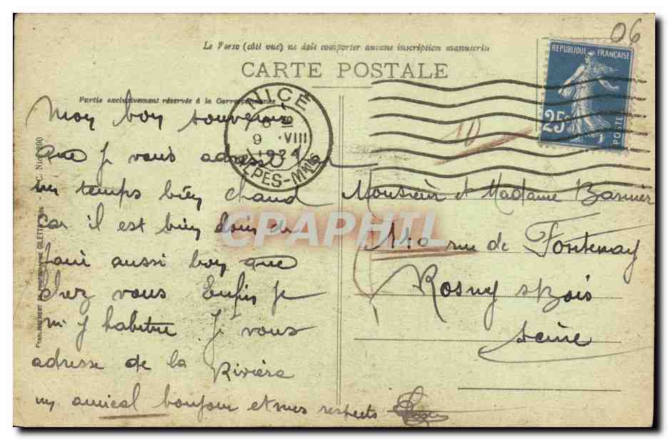 CPA Nice Vue Generale et Bale des Anges — Verso