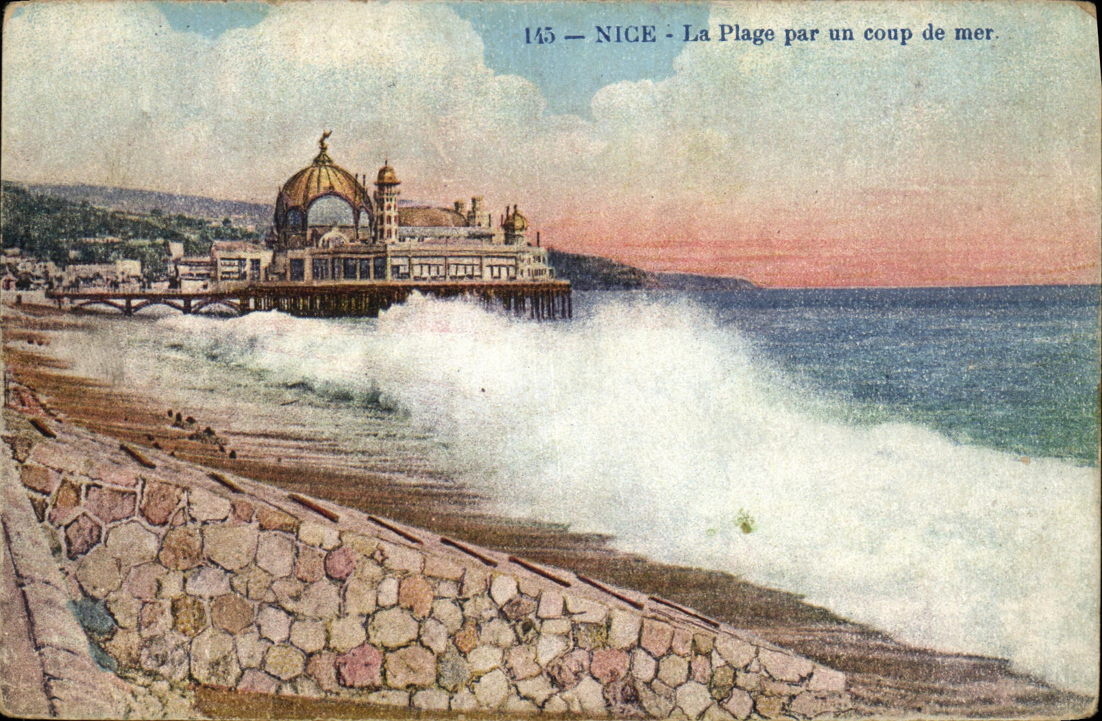 CPA Nice La Plage Par un Coup de Mer