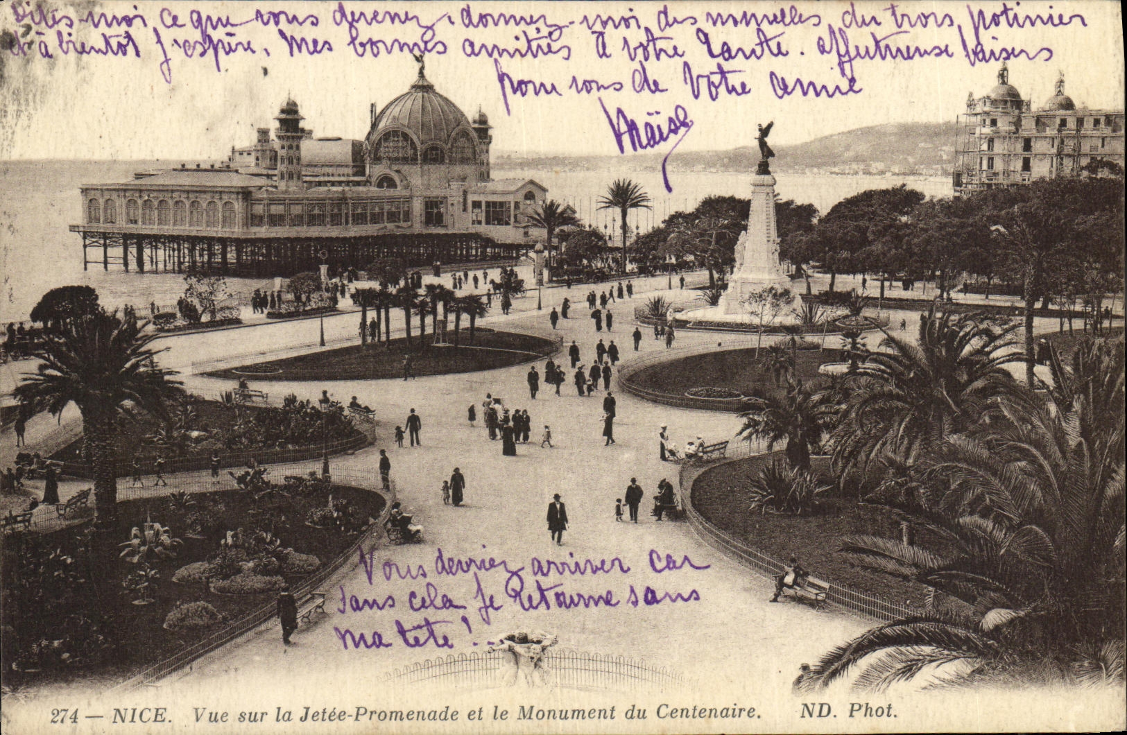 CPA Nice Vue Sur la Jetee Promenade et le Monument du Centenaire