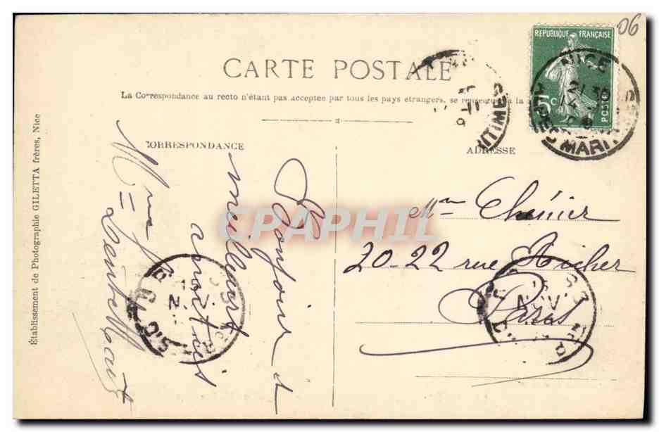 CPA Nice Le Casino et Jardin des Palmiers — Rückseite
