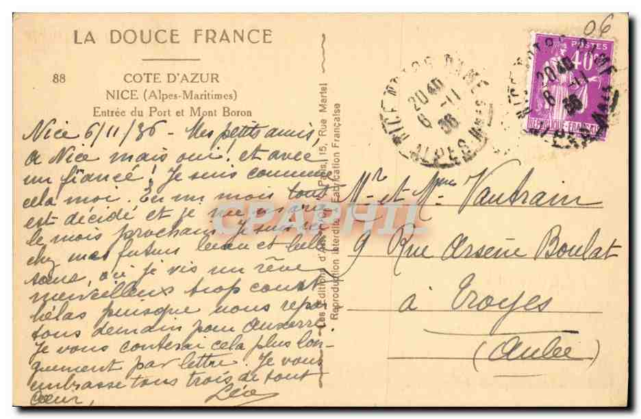 CPA Nice Entree du Port Mont Boron Bateaux — Verso