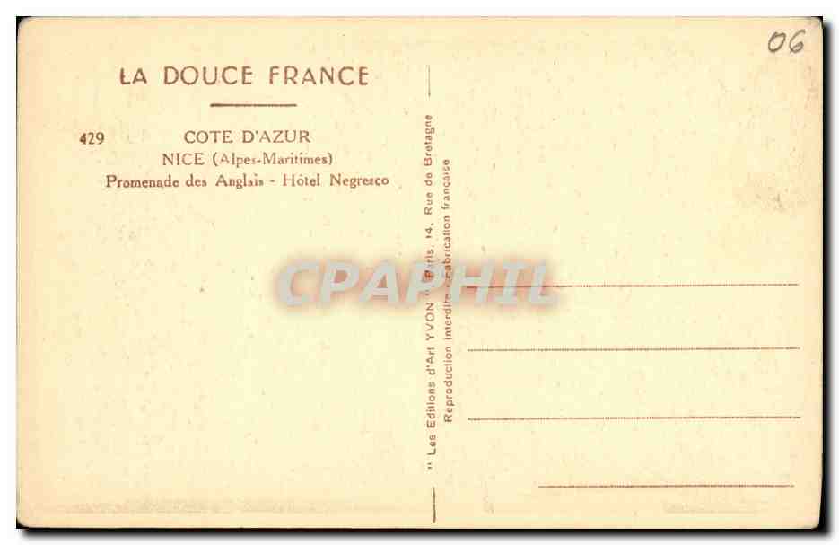 CPA Nice Promenade des Anglais Hotel Negresco — Verso