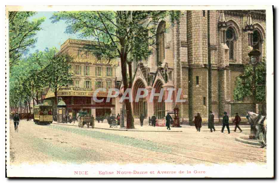 CPA Nice Eglise Notre Dame et Avenue de la Gare