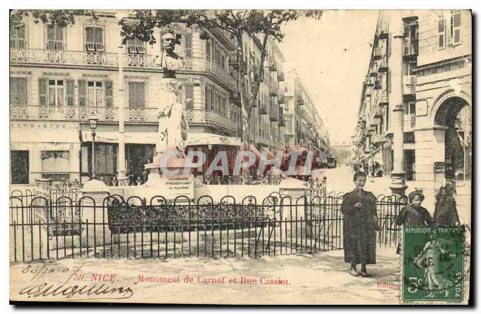 CPA Nice Monument de Carnot et Rue Cassim Enfants