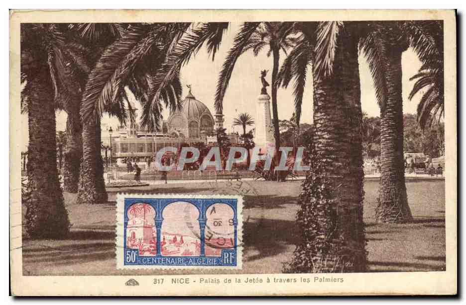 CPA Nice palais de la jetee a travers les palmiers