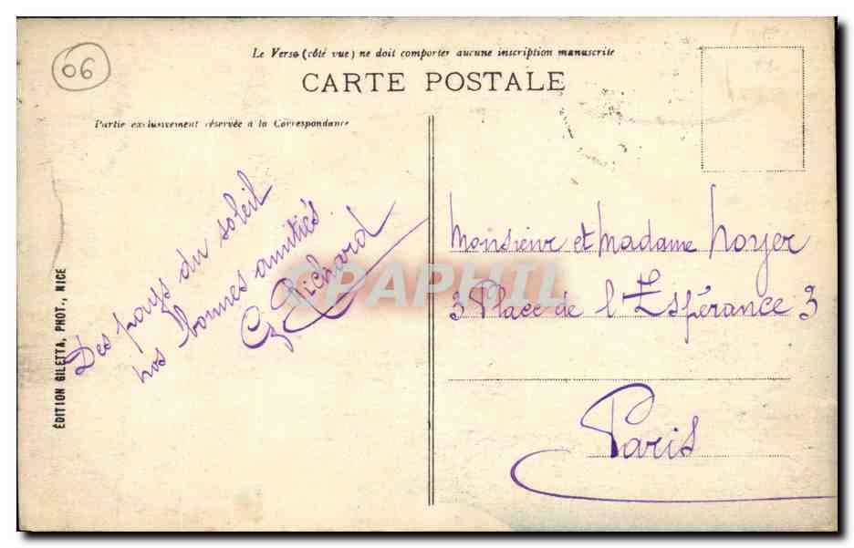 CPA Nice Jetee promenade Baie des anges — Verso