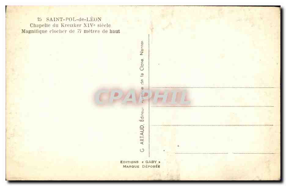 CPA Saint Pol Leon Chapelle du Kreizker Clocher  — Rückseite