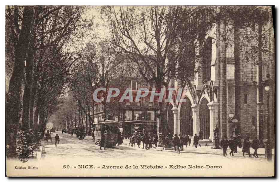 CPA Nice Avenue de la Victoire Eglise Noptre Dame Tramway