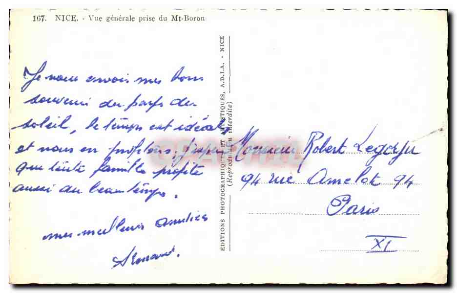 CPA Nice vue Generale prise du Mt Boron — Verso