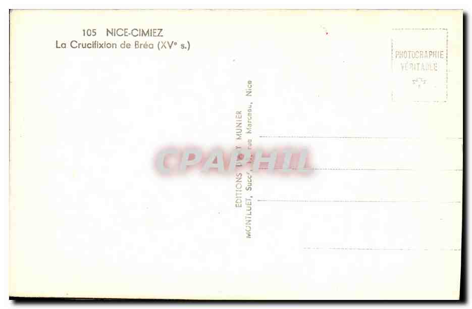 CPA Nice Cimiez La Crucifixion de Brea — Rückseite