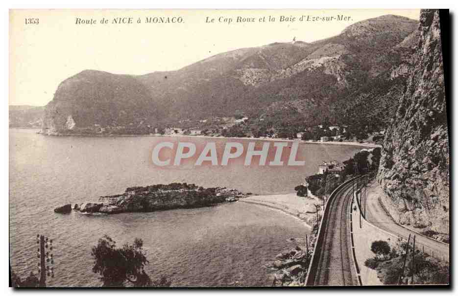 Vue du Cap Roux et de la Baie d'Eze-sur-Mer — Route de Nice à Monaco — n° 1353 — éditeur Impr. de Breeueil