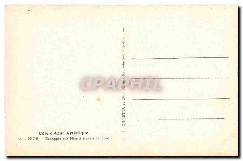 CPA Nice Echappee sur Nice a travers la flore — Verso