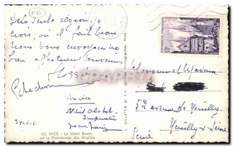 CPA Nice Le Mont Boron et la Promenade des Anglais — Verso