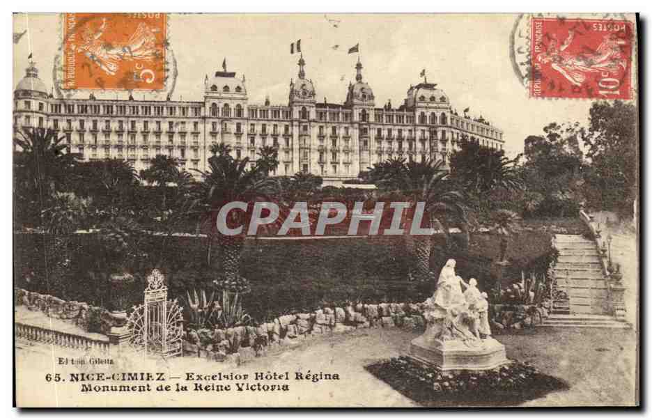 CPA Nice Cimiez Excelsior Hotel Regina Monument de la Reine Victoria