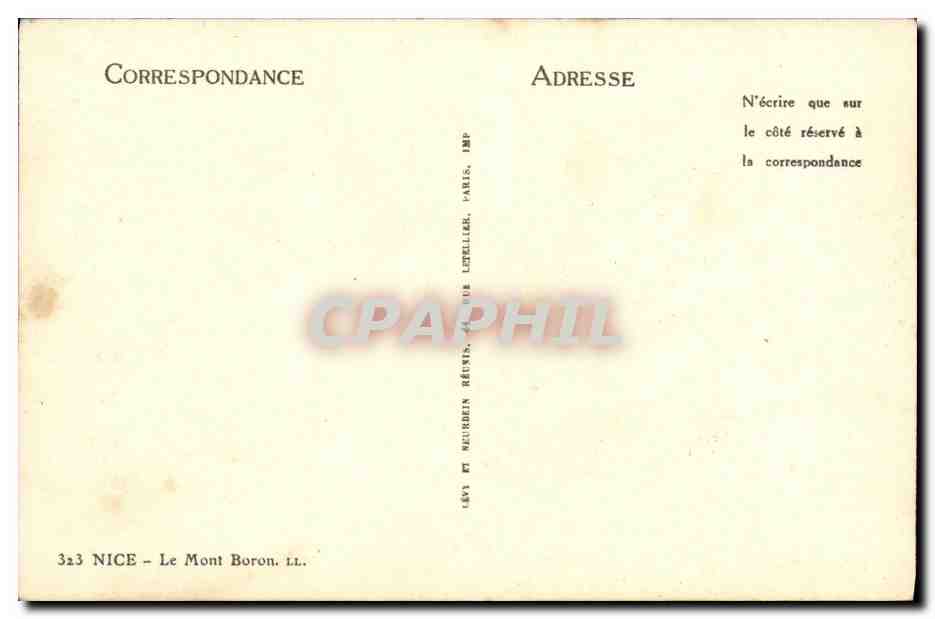 CPA Nice Le Mont Boron Bateau — Rückseite