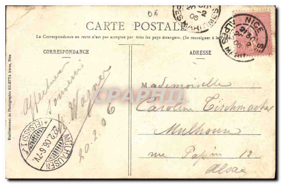 CPA Nice Le Casino et Jardins des Palmiers — Rückseite