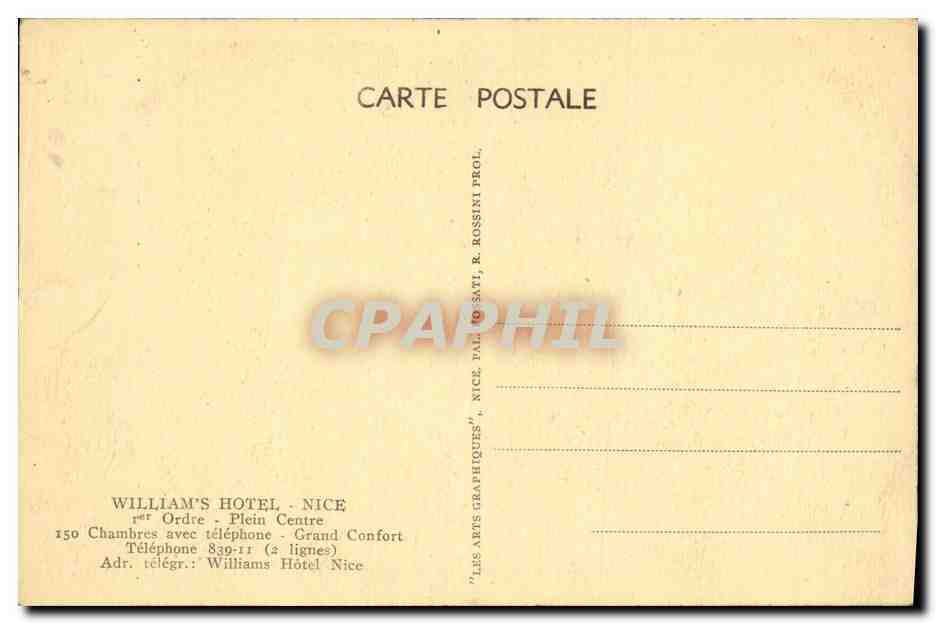 CPA William s Hotel Nice — Rückseite