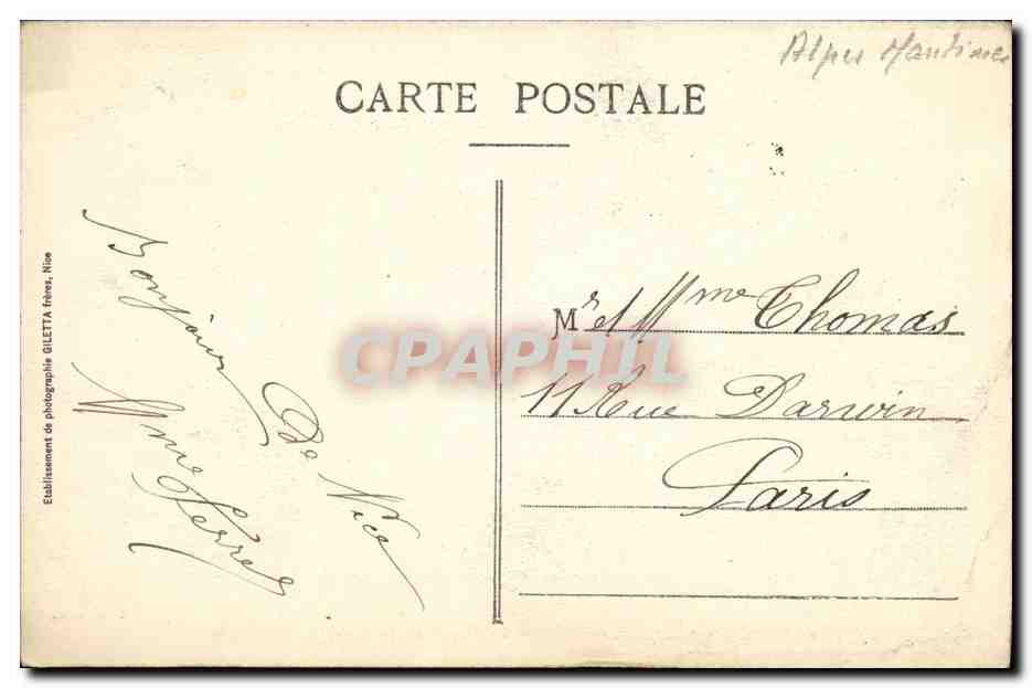 CPA Nice Vue generale des Jardins et la Baie des Anges — Rückseite