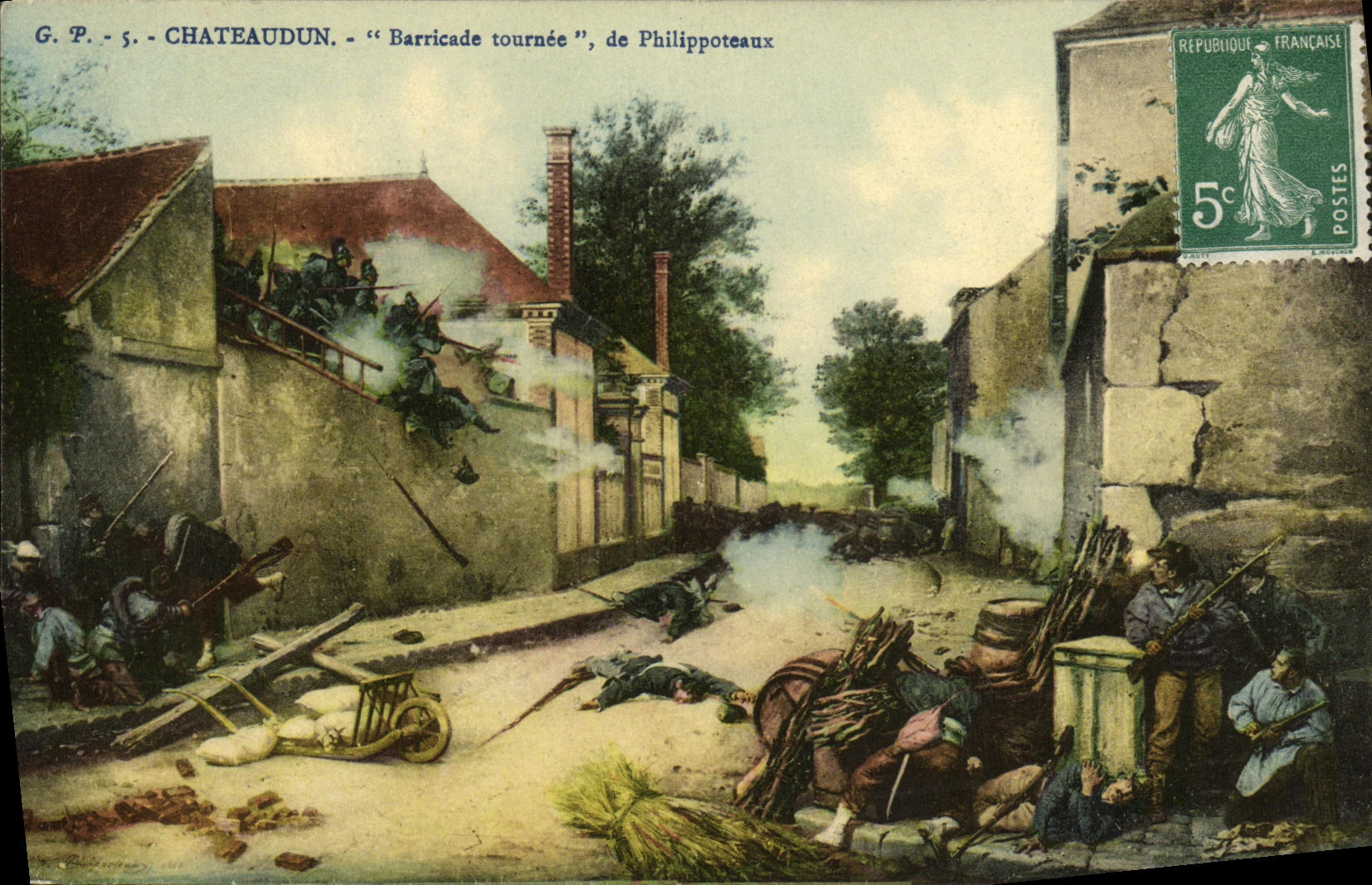 CPA Chateaudun Barricade tournee de Philippoteaux Militaria