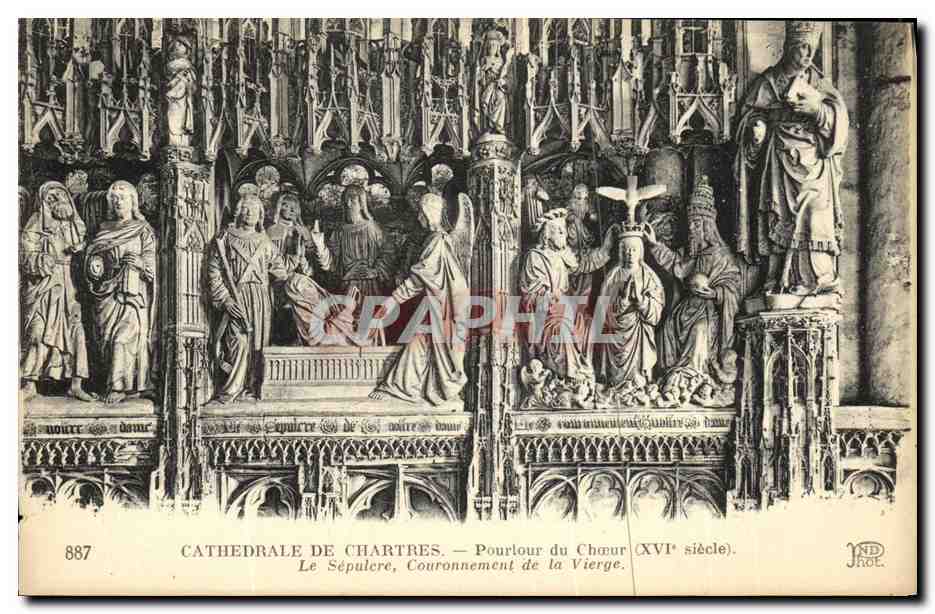 Cathédrale de Chartres — Pourtour du Chœur (XVIe siècle). Le Sépulcre, Couronnement de la Vierge.