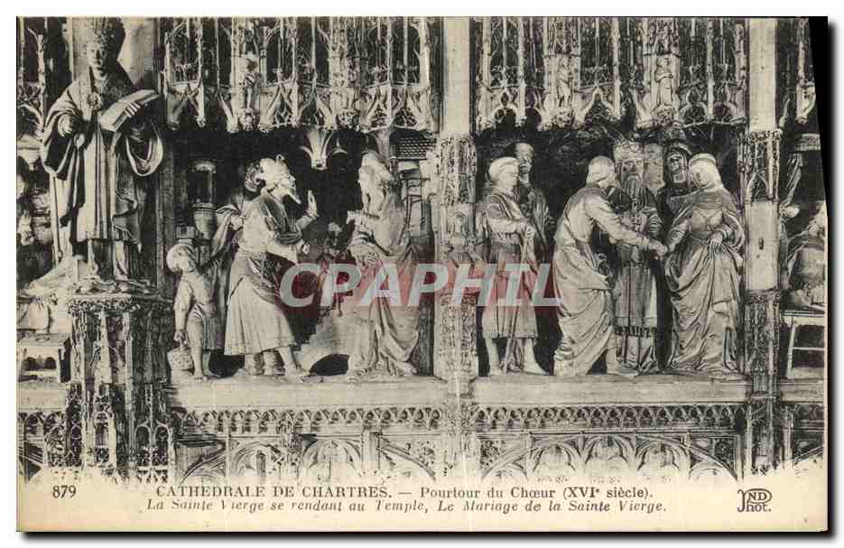 CPA Cathedrale de Chartres Pourtour du Choeur XVl siecle La sainte Vierge se rendant au temple Le mariage de la sainte 