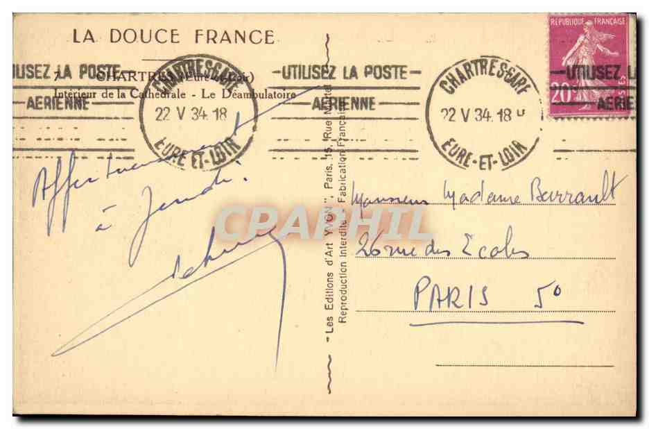 Intérieur de la Cathédrale - Le Déambulatoire — Les Éditions d'Art Yvon, n° 4017 — Achterkant