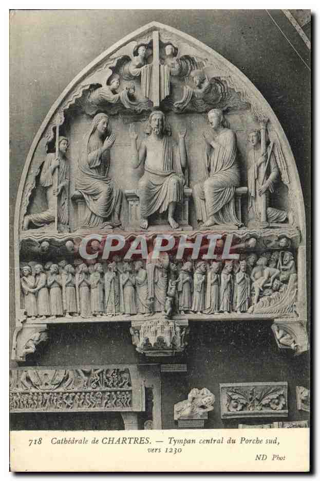 CPA Cathedrale de Chartres Tympan central Porche sud vers 1230