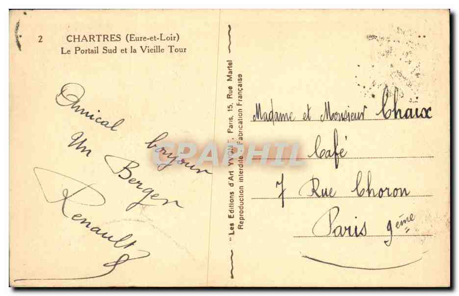 Chartres (Eure-et-Loir) — Le Portail Sud et la Vieille Tour — Les Éditions d'Art Yvoll — Verso