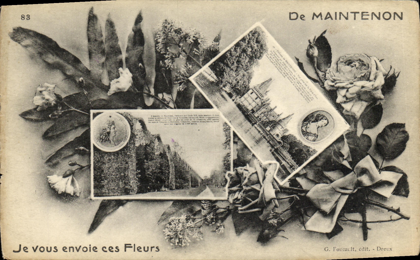 Fleurs — Décoration florale avec vignette de château — G. Foucault, édit. - Dreux