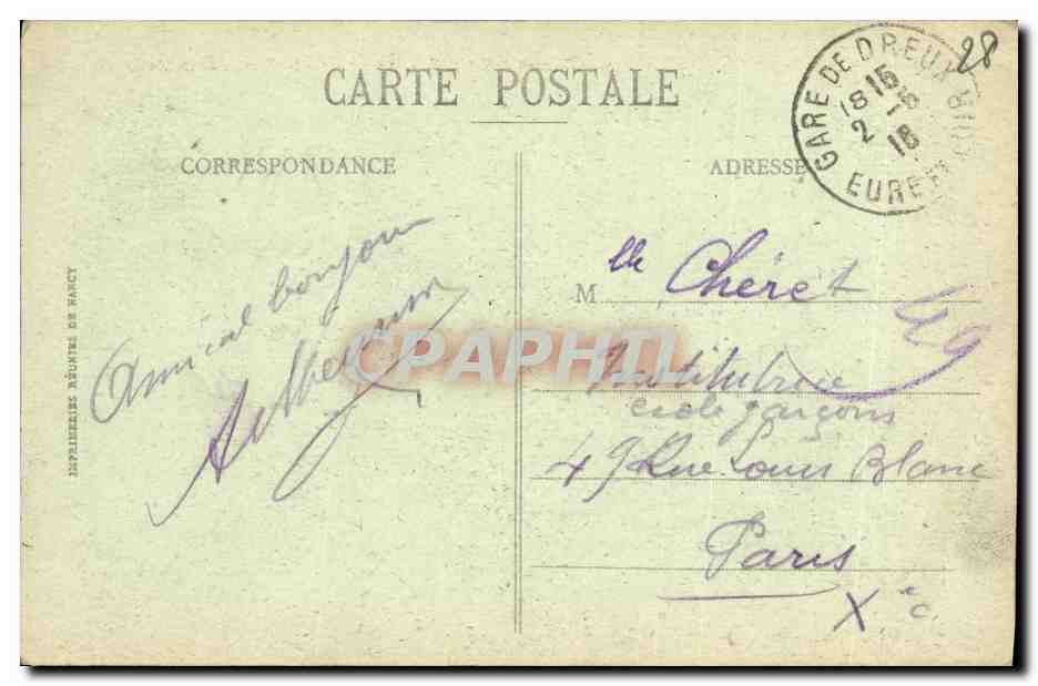 Château de Dreux — Vue prise sur le Chemin de Ronde — Ch. Fonceault, Dreux — Verso