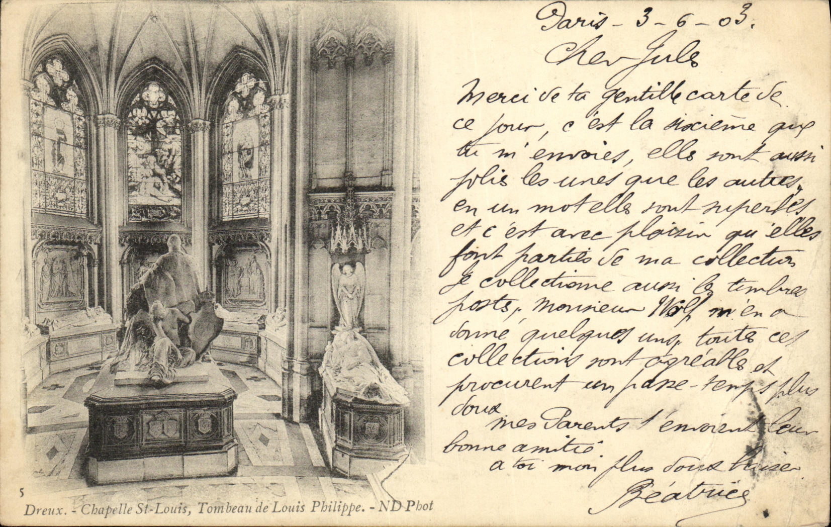 Cartolina d'epoca Dreux La Chapelle Saint Louis Tombeau di Luigi Filippo