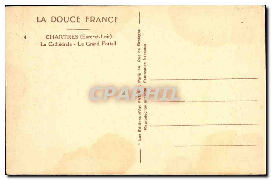 CPA Chartres de Cathedrale Le Grand Portail — Verso