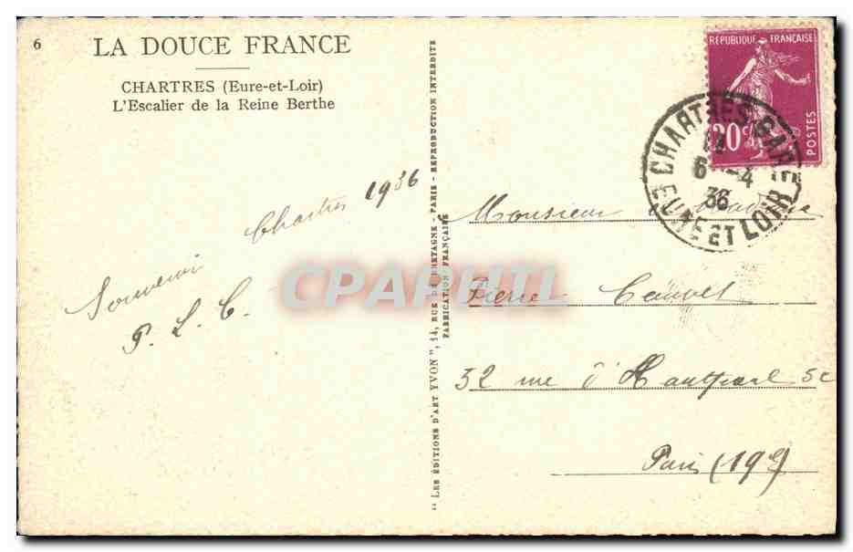 Chartres (Eure-et-Loir) — L'Escalier de la Reine Berthe — Éditions d'Art Yvon — Verso