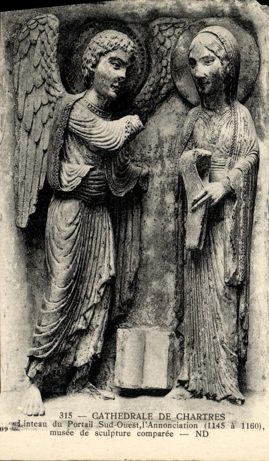 Cathédrale de Chartres — Linteau du Portail Sud-Ouest, l'Annonciation (1145 à 1160) — Musée de sculpture comparée