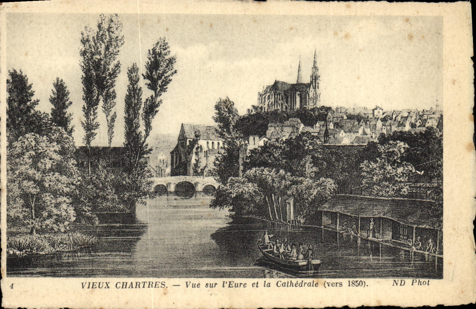 Vieux Chartres — Vue sur l'Eure et la Cathédrale (vers 1850) — ND Phot