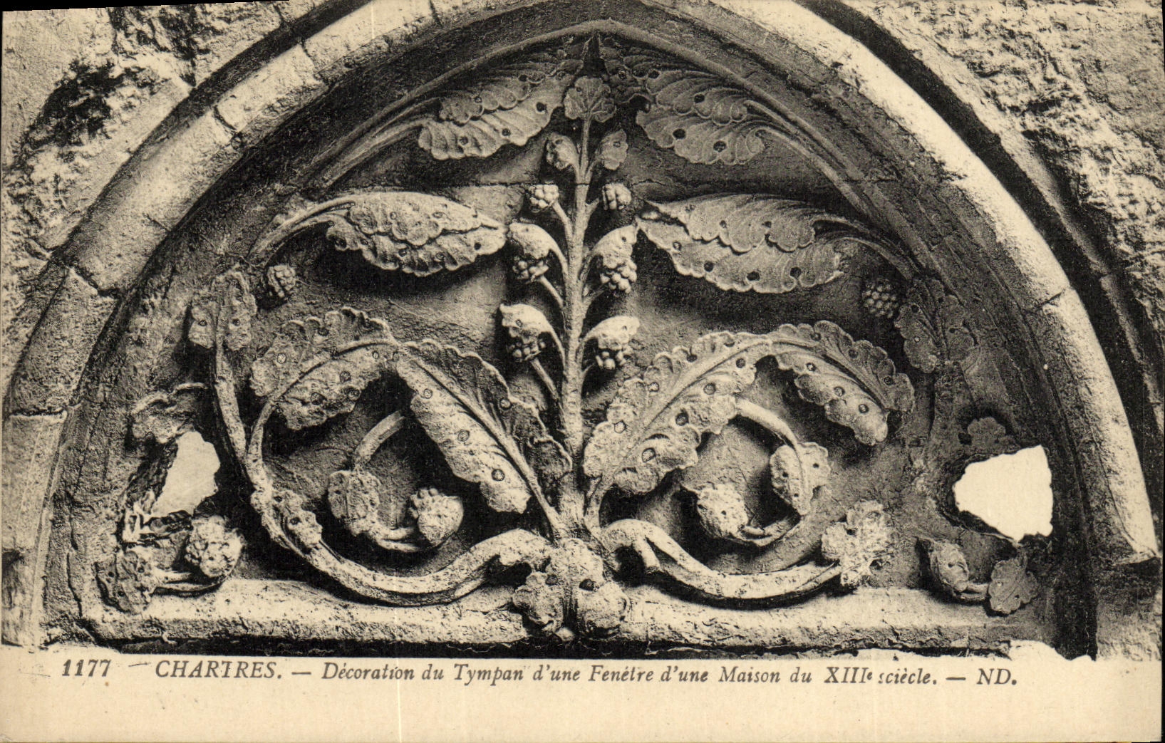 Chartres — Décoration du tympan d'une fenêtre d'une maison du XIIIe siècle — ND.