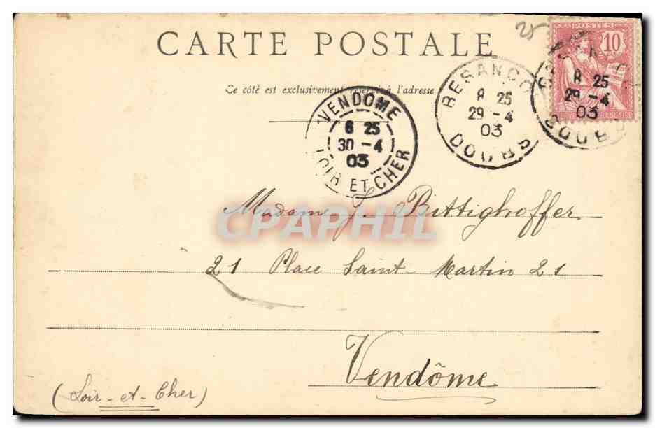 CPA Besancon Pensionnat St Vincent Chaprais — Rückseite