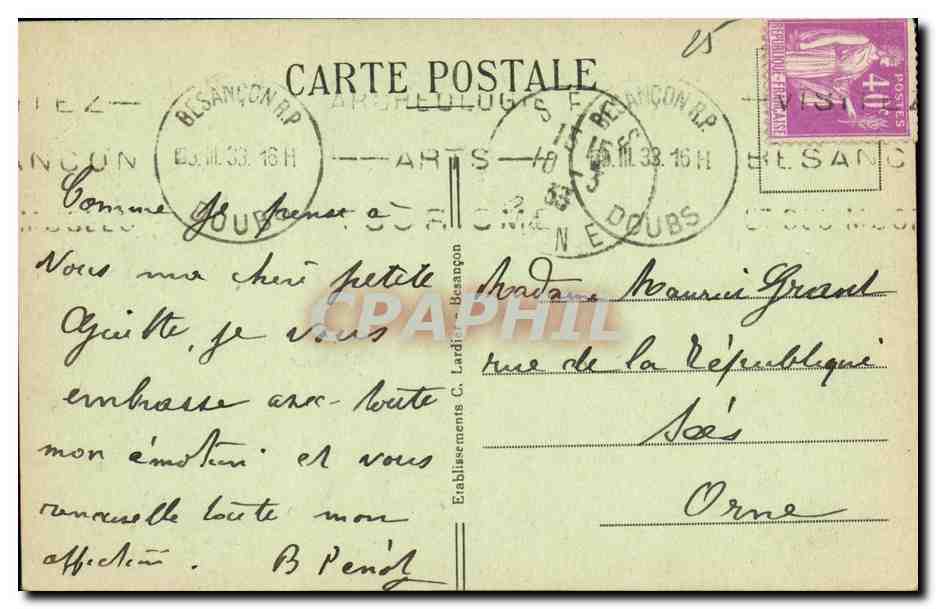 CPA Besancon Les bains Le Nouveau Square des Remparts derases — Rückseite
