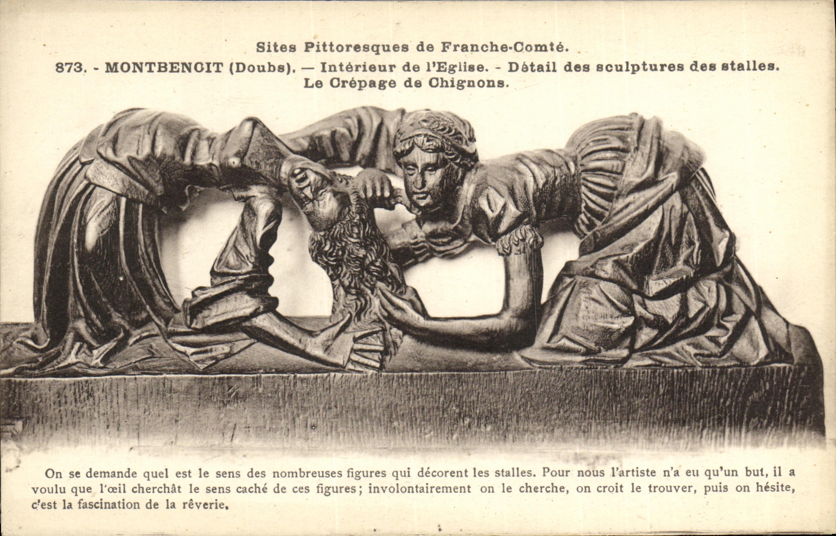 Montbenoît (Doubs) — Intérieur de l'église. Détail des sculptures des stalles. Le Crépège de Chignons — Sites Pittoresques de Franche-Comté, n°873