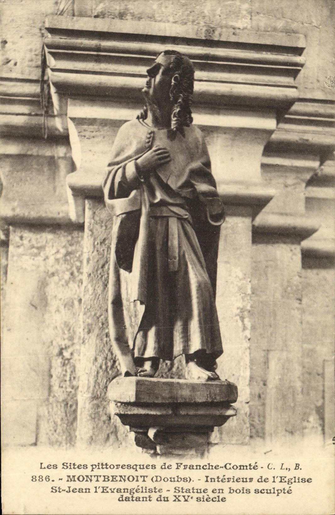 Montbenoît (Doubs) — Intérieur de l'église, statue en bois sculpté du XVᵉ siècle — C. L., B. 886