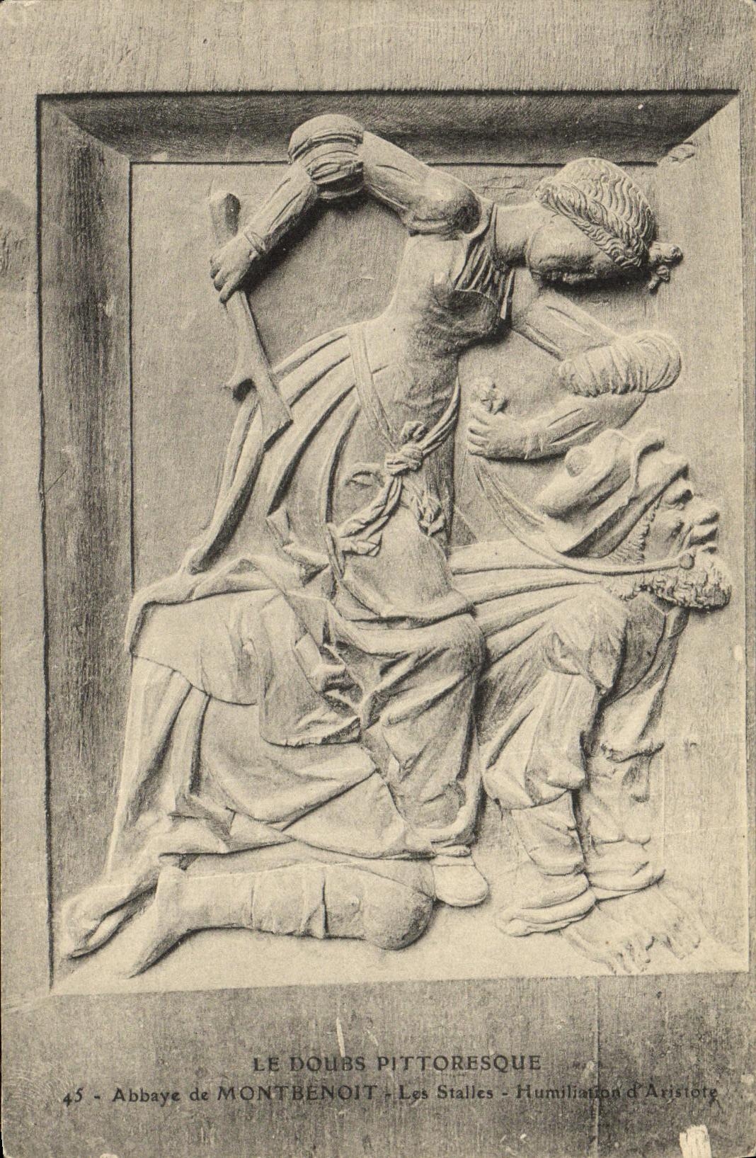 Abbaye de Montbenoît — Les Stalles — Humiliation d'Aristote — Éditeur : Le Doubs Pittoresque, n°45