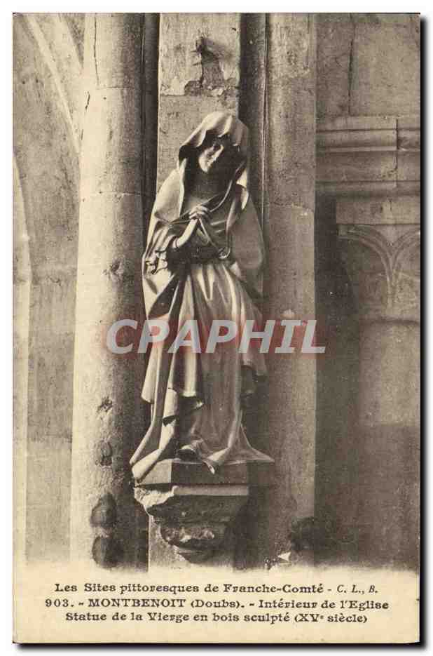 Montbénouit (Doubs) — Intérieur de l'église — Statue de la Vierge en bois sculpté (XVe siècle) — C. L. B. n° 903