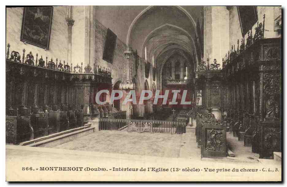 Montbenoît (Doubs) — Intérieur de l'Église (13e siècle) — Vue prise du chœur — C. Lardier, B.