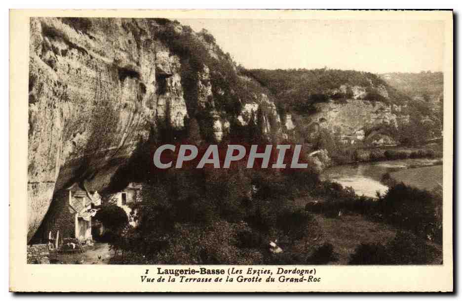 Laugerie-Basse (Les Eyzies, Dordogne) — Ansicht der Terrasse der Grotte du Grand-Roc — Phototypie-Félix François