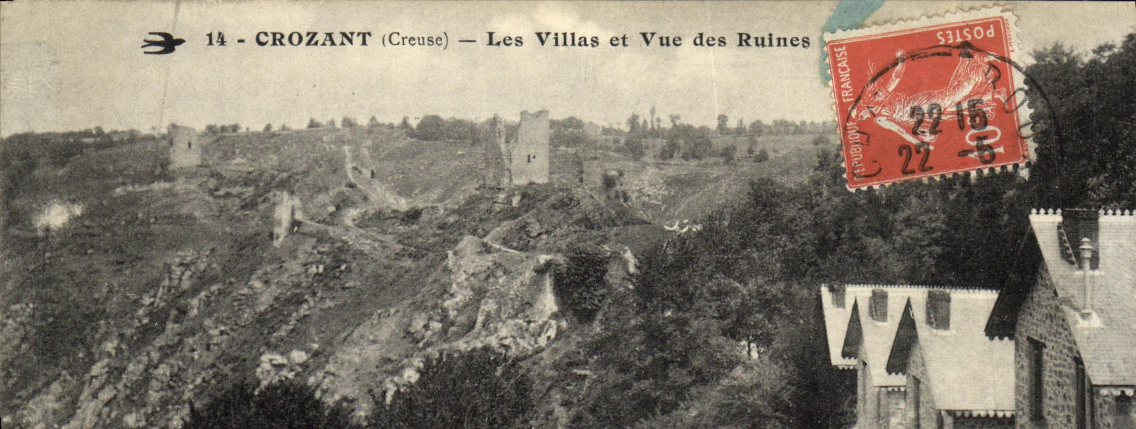 CROZANT (Creuse) — Les Villas et Vue des Ruines — Éditeur inconnu, n° 14
