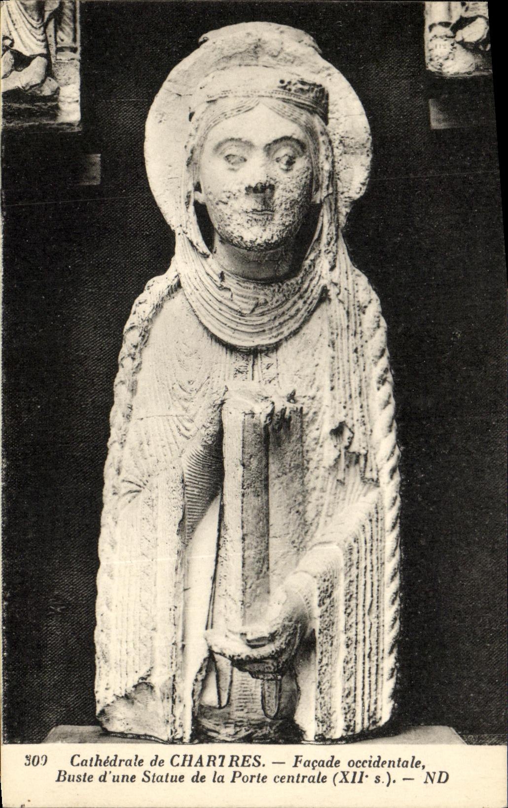 CPA Chartres La Cathedrale Facade Occidentale Buste d Une Statue de la Porte centrale