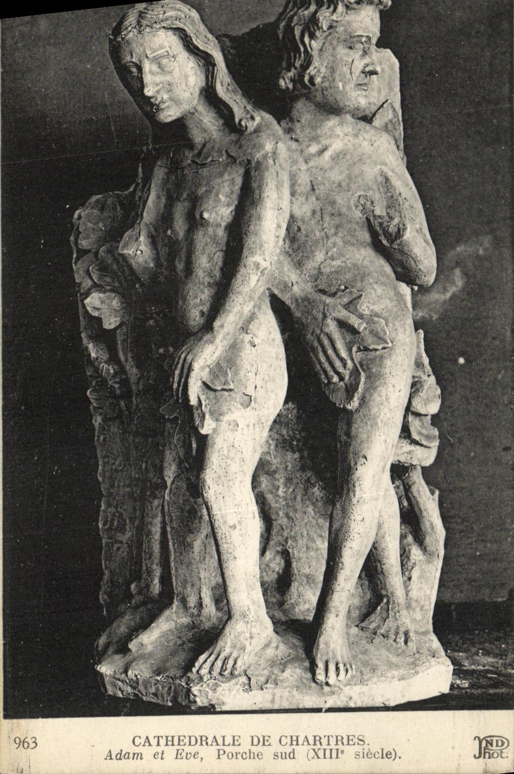 Adam et Ève — sculptures du XIIIe siècle — Cathédrale de Chartres