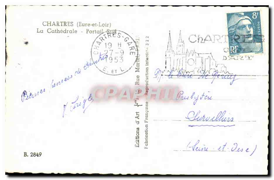 CPM Chartres La Cathedrale Portail Sud — Verso