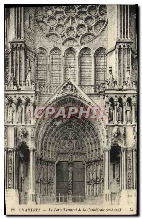CPA Chartres Le Portail Central de la Cathedrale Cote Sud