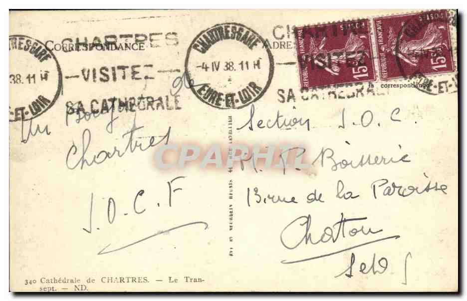 CPA Chartres Cathedrale Le transept — Verso